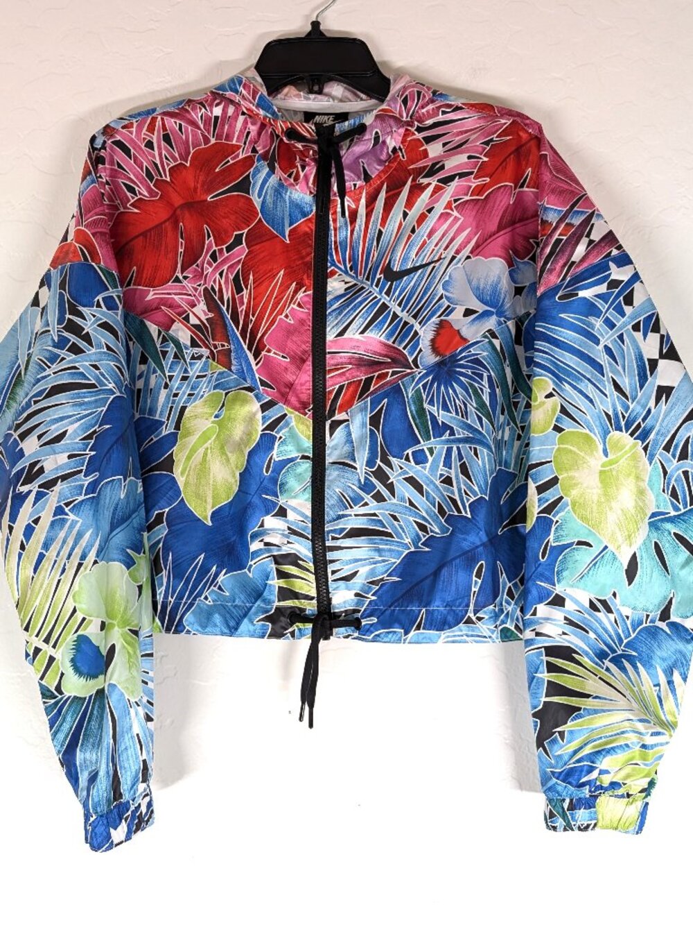 NIKE Jacket Women's S Sportswear Tropical Floral Windrunner Zip Cropped Hooded